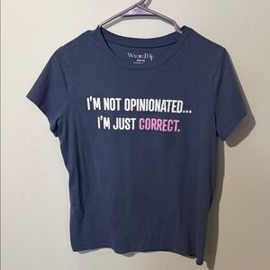 Wound Up Navy Short-Sleeve Graphic Tee with White and Pink Text